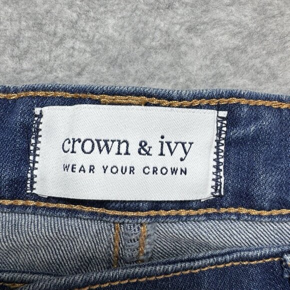 NWT Crown & Ivy Jeans Womens 14 High Rise Skinny Crop Ruffle Slit Raw Hem Denim - Picture 5 of 12